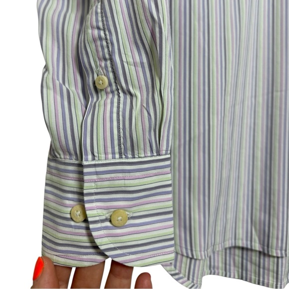 Canali Striped Button Dress Shirt Size Large Made in Italy Long Sleeve Cotton - Picture 4 of 6
